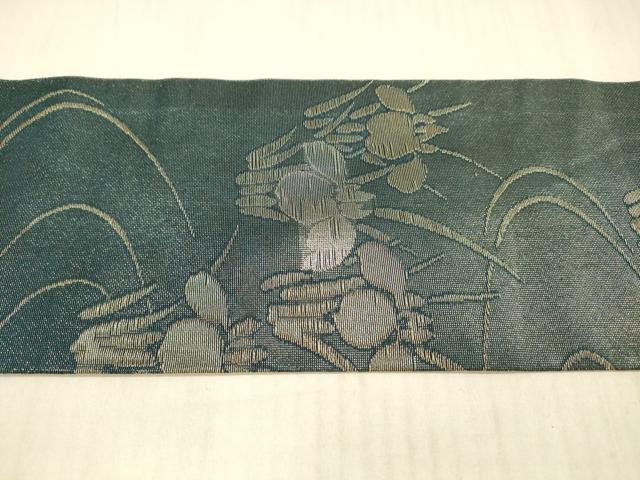 平和屋着物＊夏物　九寸名古屋帯　流水杜若文　金銀糸　正絹　逸品　DAAX8623cm 平和屋着物＊夏物 九寸名古屋帯 流水杜若文 金銀糸 正絹 逸品