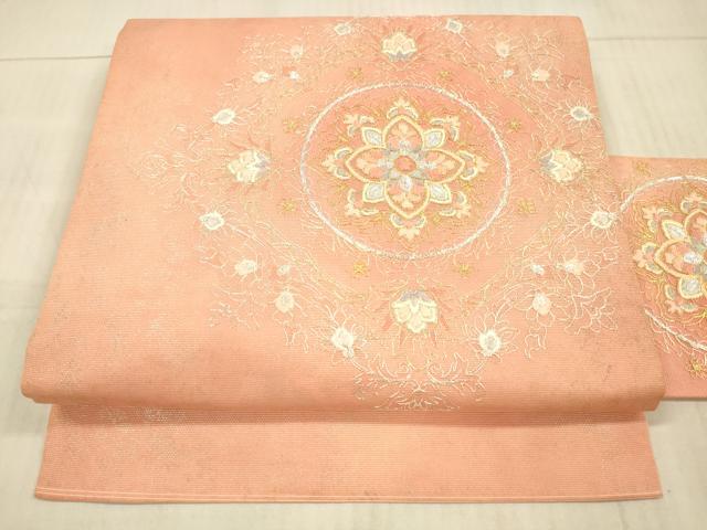 平和屋着物＊夏物　西陣　九寸名古屋帯　総刺繍　正倉院花文　金銀糸　正絹　逸品　DAAX8630cm