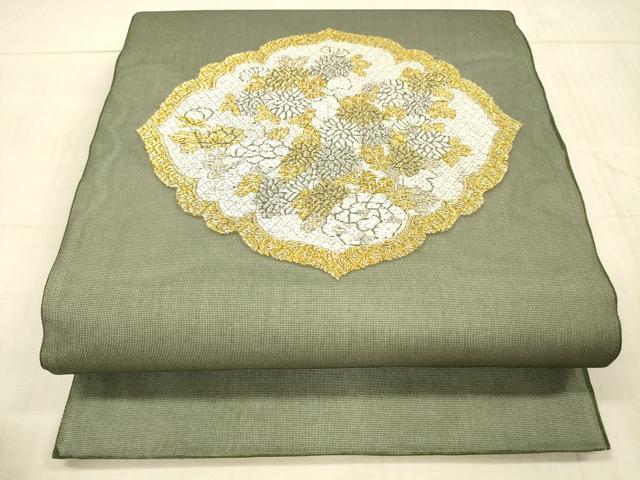 平和屋着物＊夏物　太鼓柄　本袋帯　刺繍　草花文　金銀糸　正絹　逸品　DAAX8640cm