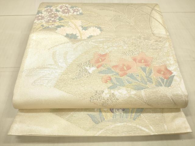 平和屋着物＊夏物　京の名門　じゅらく謹製　六通柄袋帯　地紙草花文　金銀糸　正絹　逸品　DAAX8641cm