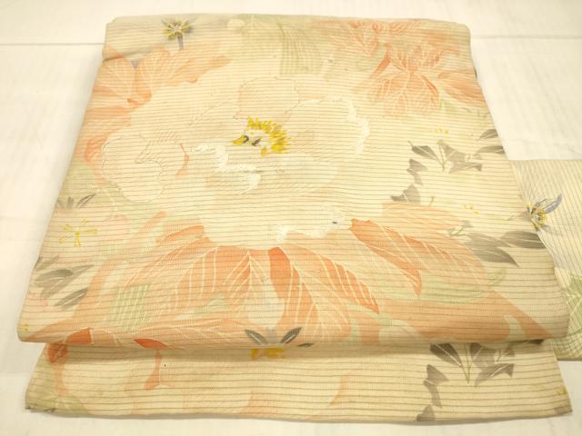 平和屋着物＊夏物　アンティーク　大正ロマン　九寸名古屋帯　刺繍　草花文　正絹　逸品　DAAX8653cm