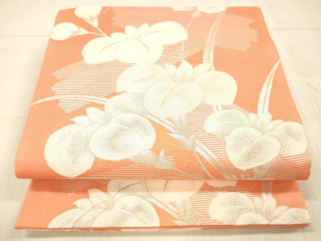 平和屋着物＊夏物　六通柄袋帯　草花文　銀糸　正絹　逸品　DAAX8655cm