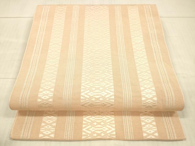 平和屋着物＊夏物　本場筑前博多織　八寸名古屋帯　紗献上　珊瑚色　銀通し地　正絹　逸品　DAAX8664cm