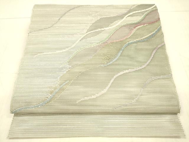平和屋着物＊夏物　八寸名古屋帯　流水文　銀糸　正絹　逸品　DAAX8684cm