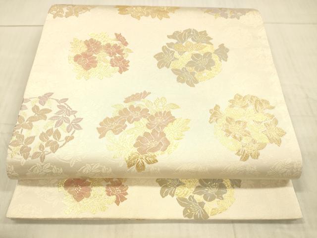 平和屋着物●六通柄袋帯　中村海造　慶祝　草花文　金糸　正絹　逸品　DAAX8695cm