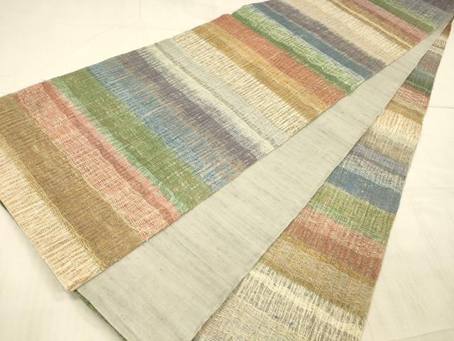 平和屋着物▽スリーシーズン　春夏秋　全通柄袋帯　櫛織　横段文　金糸　正絹　逸品　DAAX8700cm