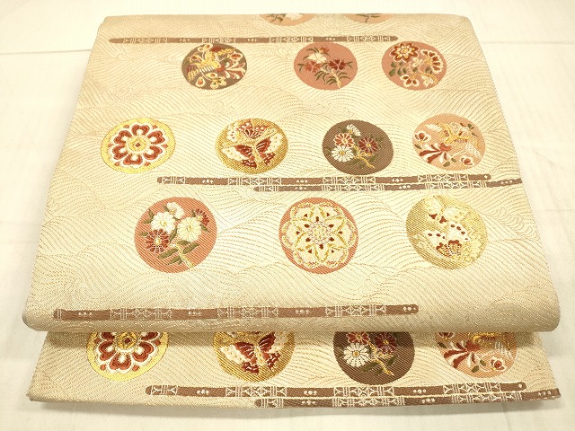 平和屋着物●西陣の名門　加納幸謹製　六通柄袋帯　鳳凰花蝶文　金糸　正絹　逸品　DAAX8705cm