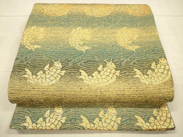 平和屋着物●六通柄袋帯　荒磯　金糸　正絹　逸品　DAAX8710cm