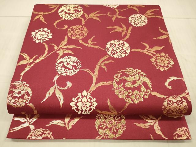 平和屋着物●両面　六通柄袋帯　古今錦　鳳凰草花文　金糸　正絹　逸品　DAAX8716cm