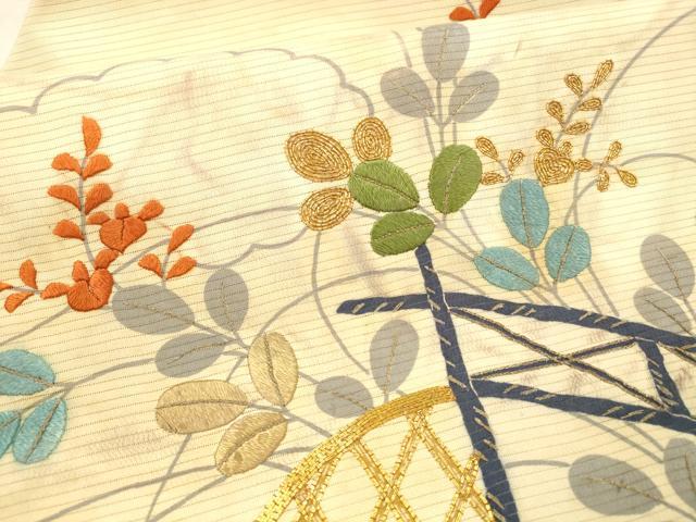 平和屋着物＊夏物 アンティーク 大正ロマン 九寸名古屋帯 絽縮緬 駒刺繍