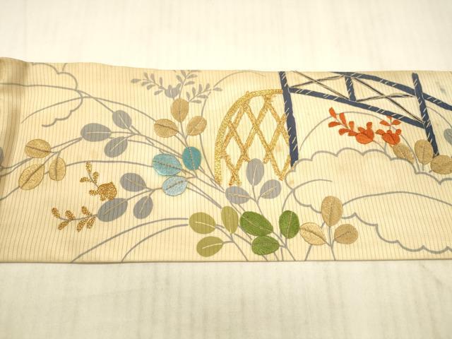 平和屋着物＊夏物 アンティーク 大正ロマン 九寸名古屋帯 絽縮緬 駒刺繍