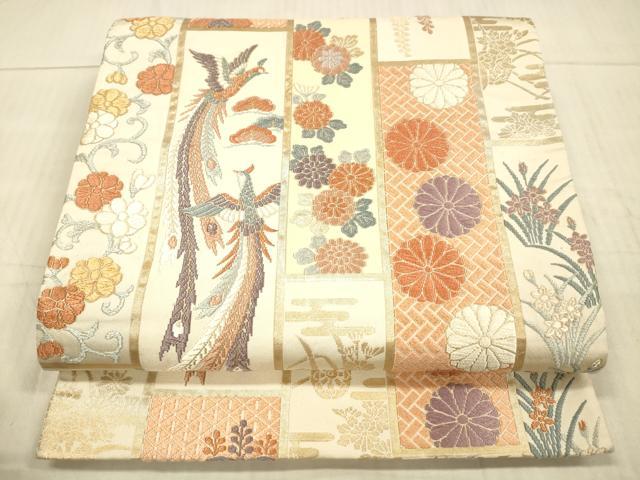 平和屋着物●六通柄袋帯　唐織　鳳凰草花文　金糸　正絹　逸品　DAAX8724cm