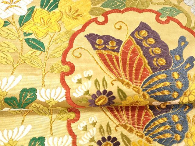 平和屋着物○六通柄袋帯 唐織 雪輪花寄文 金糸 正絹 逸品