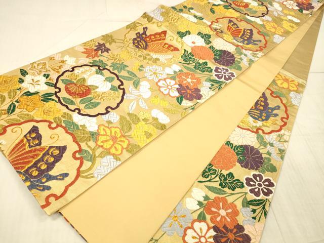 平和屋着物○六通柄袋帯 唐織 雪輪花寄文 金糸 正絹 逸品