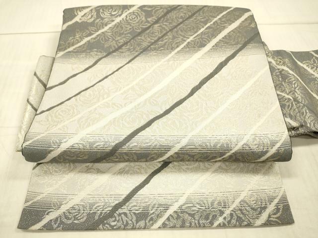 平和屋着物●染色作家　草野一騎　つけ帯　薔薇　バラ　金糸　正絹　逸品　DAAX8726cm