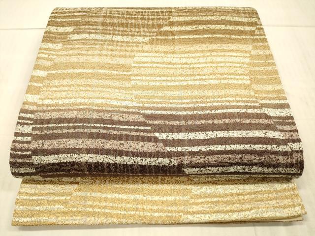 平和屋着物○両面 全通柄袋帯 横段文 金糸 正絹 逸品 DAAX8738cm