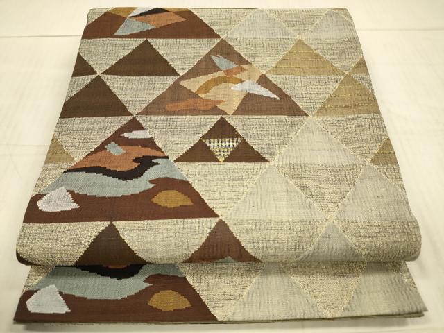 平和屋着物●全通柄袋帯　すくい織　鱗抽象文　金糸　正絹　逸品　DAAX8806cm