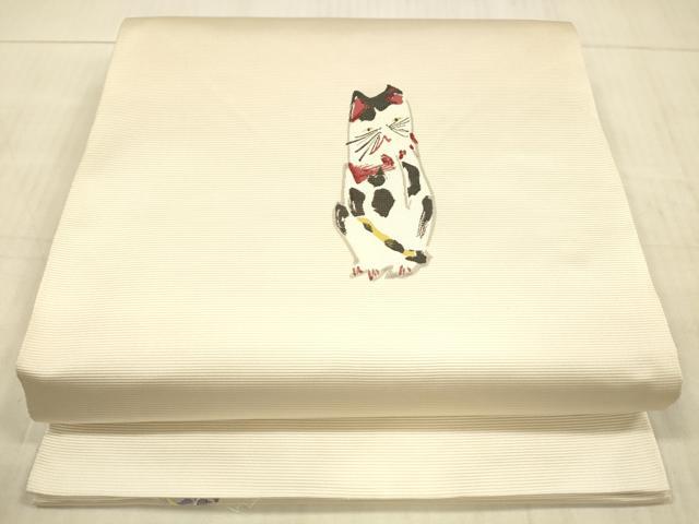 平和屋着物●太鼓柄袋帯　小森文雄　招き猫　正絹　逸品　DAAX8808cm