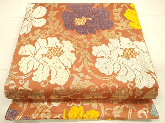 平和屋着物●全通柄袋帯　若松華瑶謹織　唐織　牡丹唐草　金糸　正絹　逸品　DAAX8818cm