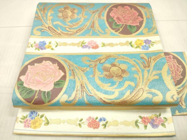 平和屋着物●九寸名古屋帯　花唐草文　金彩　引箔　正絹　逸品　DAAX8825cm