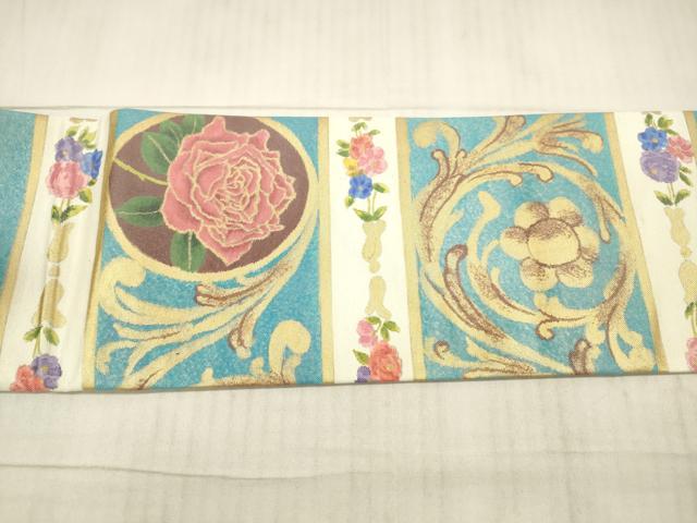 平和屋着物○九寸名古屋帯 花唐草文 金彩 引箔 正絹 逸品 DAAX8825cm