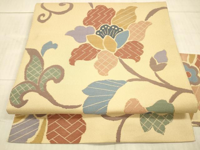 平和屋着物●八寸名古屋帯　更紗花唐草文　金糸　正絹　逸品　DAAX8841cm