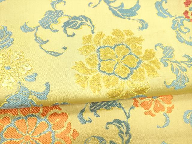 平和屋着物○アンティーク 大正ロマン 九寸名古屋帯 唐織 草花文 金糸 正絹