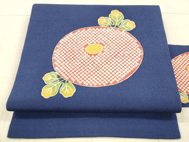 平和屋着物●九寸名古屋帯　型染　草花文　鬼しぼ縮緬　正絹　逸品　DAAX8859cm