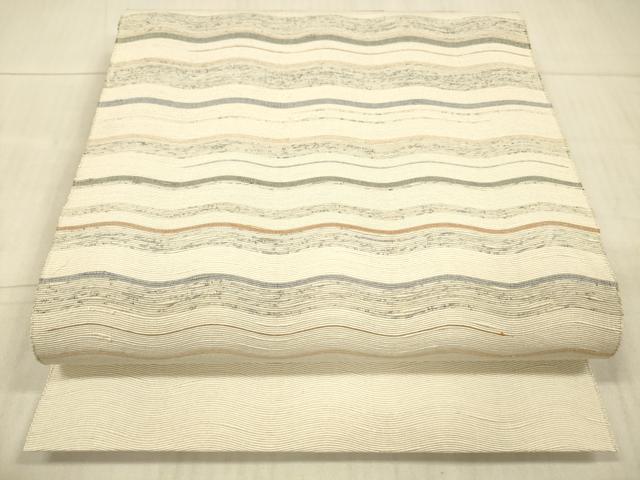 平和屋着物●八寸名古屋帯　紬地　よろけ縞　正絹　逸品　DAAX8860cm