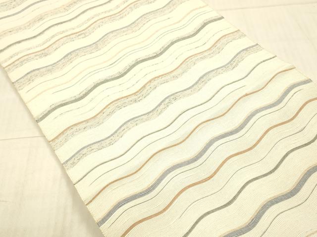 平和屋着物○八寸名古屋帯 紬地 よろけ縞 正絹 逸品 DAAX8860cm