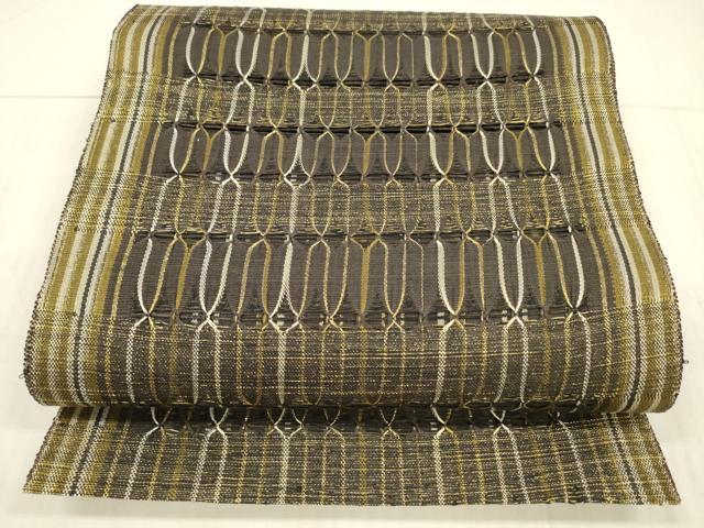 平和屋着物＊夏物　八寸名古屋帯　抽象間道　金糸　正絹　逸品　DAAX8895cm