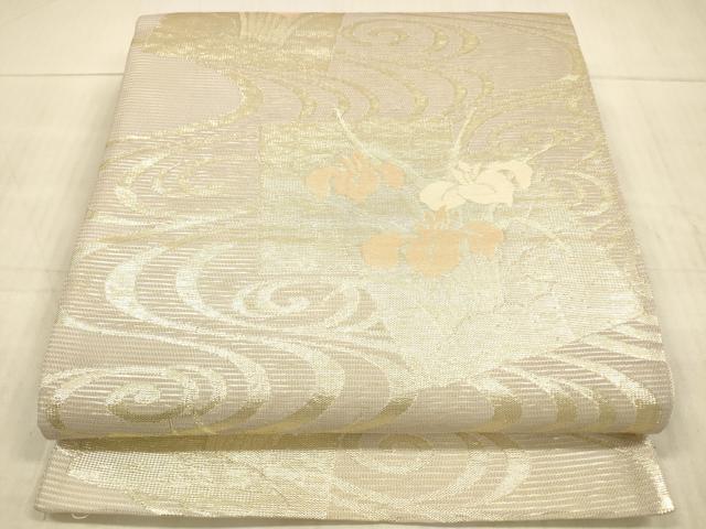 平和屋着物＊夏物　六通柄袋帯　流水杜若　金糸　正絹　逸品　DAAX8900cm