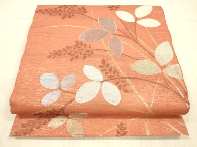 平和屋着物＊夏物　六通柄袋帯　草葉文　金銀糸　正絹　逸品　DAAX8906cm