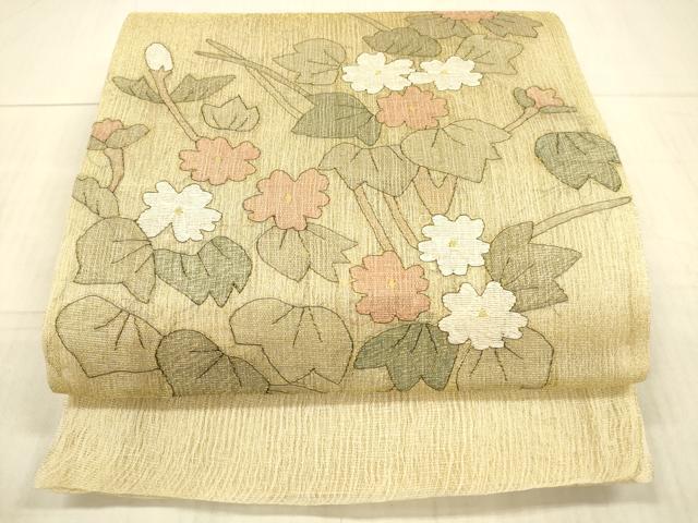 平和屋着物＊夏物　太鼓柄　本袋帯　草花文　金糸　正絹　逸品　DAAX8908cm