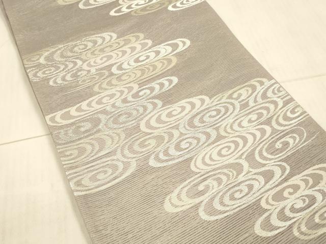 平和屋着物＊夏物　六通柄袋帯　草葉文　銀糸　正絹　逸品　DABC8442cm 平和屋着物＊夏物 六通柄袋帯 流水籬草葉文 銀糸 正絹 逸品