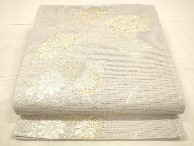 平和屋着物＊夏物　六通柄袋帯　草花文　金銀糸　正絹　逸品　DAAX8913cm