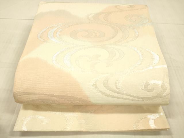 平和屋着物＊夏物　両面　六通柄袋帯　流水文　草葉霞文　銀糸　正絹　逸品　DAAX8914cm