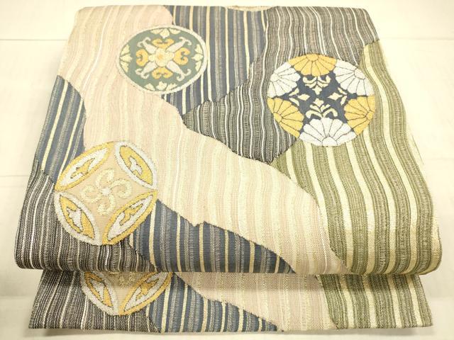 平和屋着物＊夏物　全通柄袋帯　抽象文様　金銀糸　正絹　逸品　DAAX8933cm