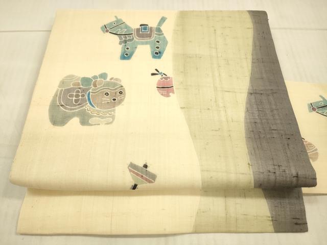 平和屋着物＊夏物　九寸名古屋帯　玩具文　正絹　逸品　DAAX8935cm