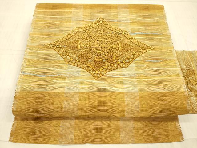 平和屋着物＊夏物　八寸名古屋帯　総刺繍　抽象花文　正絹　逸品　DAAX8939cm