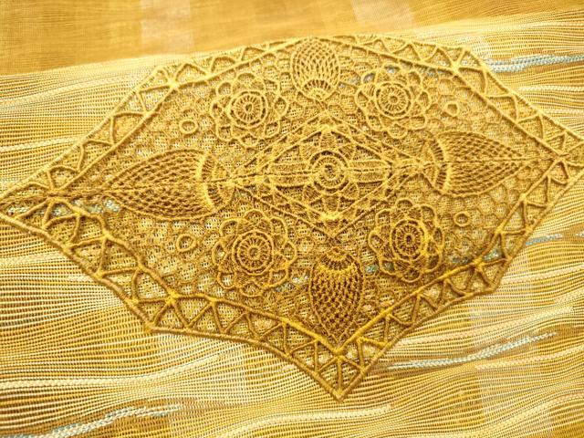平和屋着物＊夏物　八寸名古屋帯　総刺繍　抽象花文　正絹　逸品　DAAX8939cm 平和屋着物＊夏物 八寸名古屋帯 総刺繍 抽象花文 正絹 逸品 DAAX8939cm