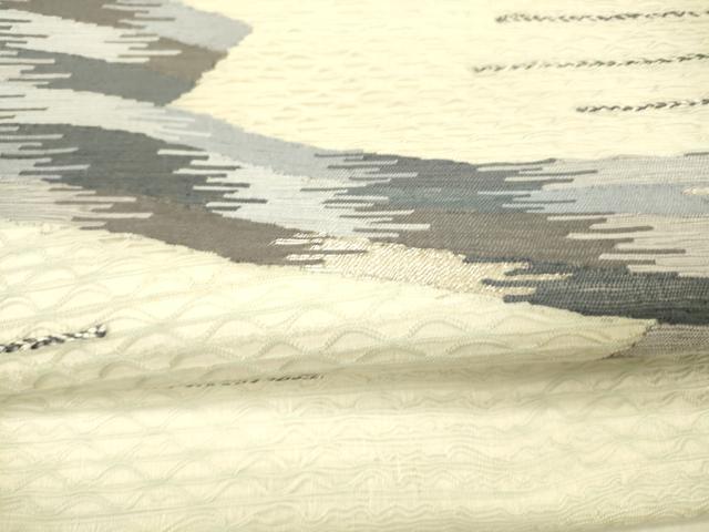 平和屋着物＊夏物 太鼓柄袋帯 櫛織 抽象文様 銀糸 正絹 逸品