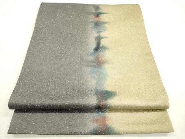 平和屋着物●全通柄袋帯　変わり間道　銀通し地　正絹　逸品　DAAX9658fe