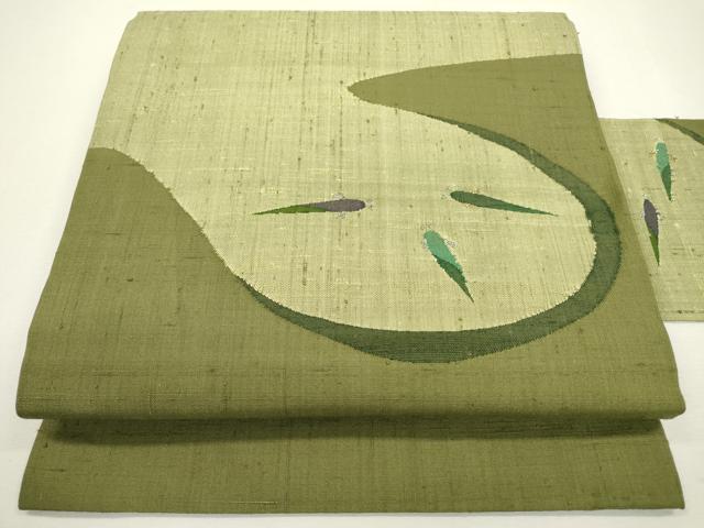 平和屋着物●西陣　宮階織物　宮繍苑　里葉　九寸名古屋帯　紬地　めだか　金銀糸　正絹　逸品　DAAX9850fe