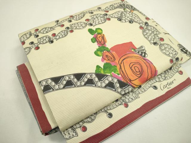 平和屋着物○カルティエ Cartier つけ帯 草花 正絹 逸品 DAAX9855fe