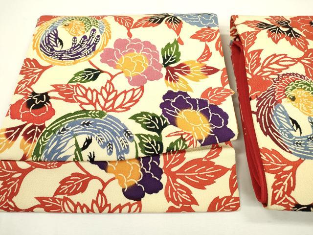 平和屋着物●つけ帯　型染　花鳥文　鬼しぼ縮緬　正絹　逸品　DAAX9858fe