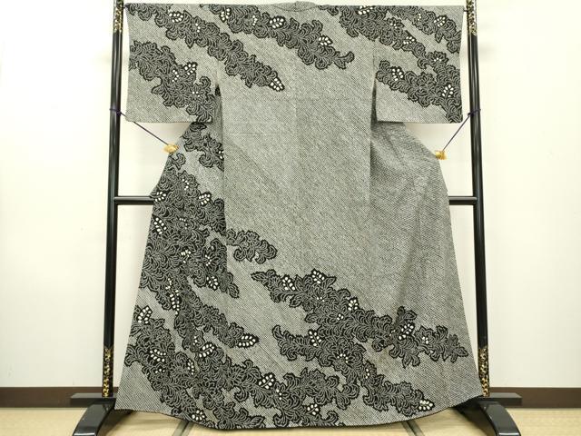 平和屋着物●訪問着　総絞り　草花　黒地　正絹　逸品　DAAX9897fe