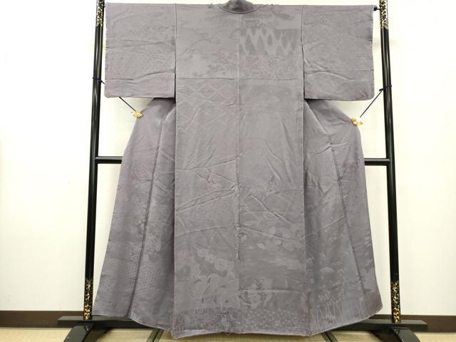 平和屋着物●無地絵羽訪問着　吉祥草花地紋　竜胆色　正絹　逸品　DAAX9911fe