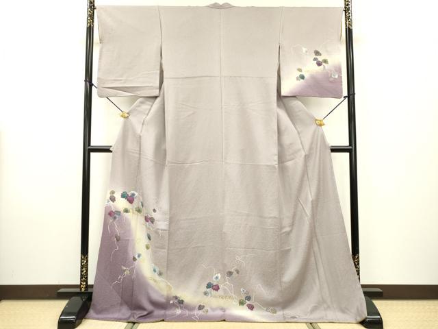 平和屋着物●訪問着　手描き　葡萄蔦の葉文　暈し染　金彩　ロング丈　正絹　逸品　DAAX9923fe