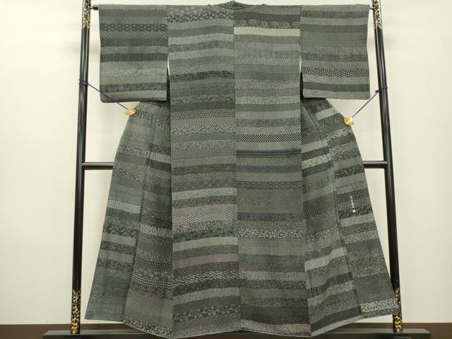 平和屋着物●伝統工芸士 染谷梅治　江戸小紋　百柄　黒地　正絹　逸品　DAAX9932fe